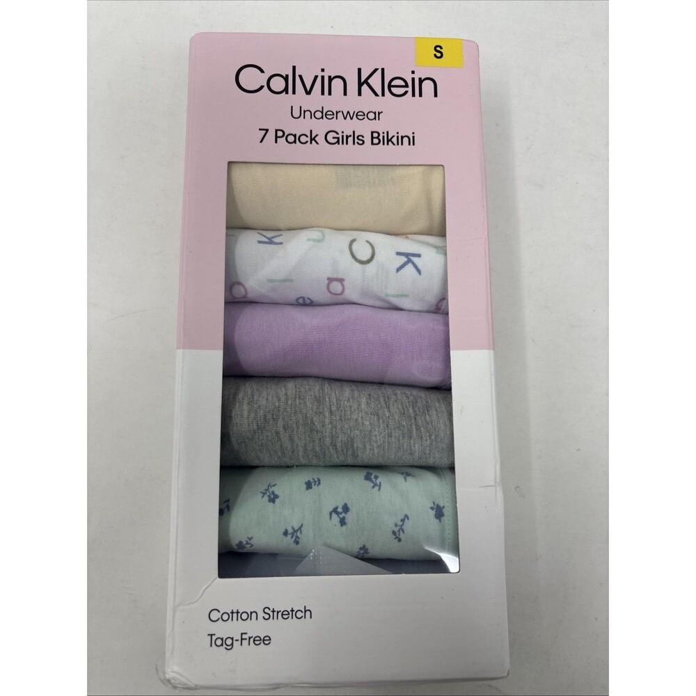 Calvin Klein Girls 7 Pack Bikini Underwear Cotton Stretch Assorted Sz Small New!